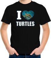 I love turtles t-shirt met dieren foto van een schildpad zwart voor kinderen - cadeau shirt zeeschildpadden liefhebber - kinderkleding / kleding 146/152