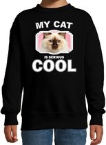 Rag doll katten trui / sweater my cat is serious cool zwart - kinderen - katten / poezen liefhebber cadeau sweaters - kinderkleding / kleding 122/128