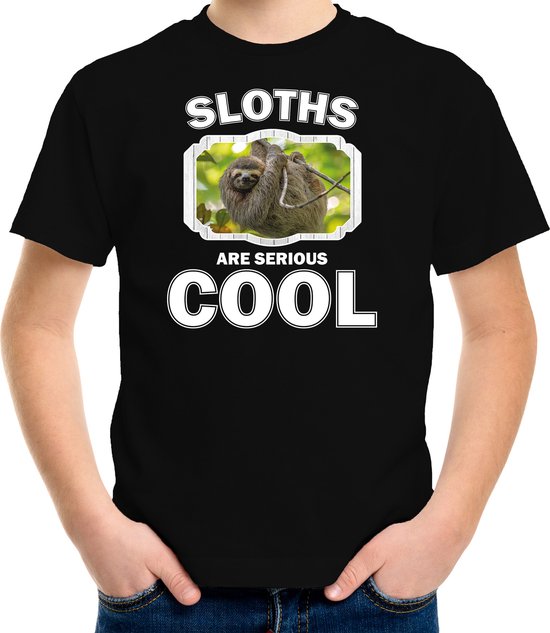 Dieren luiaards t-shirt zwart kinderen - sloths are serious cool shirt  jongens/ meisjes - cadeau shirt luiaard/ luiaards liefhebber - kinderkleding / kleding 122/128