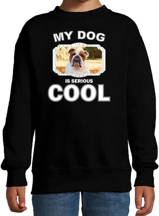 Britse bulldog honden trui / sweater my dog is serious cool zwart - kinderen - Britse bulldogs liefhebber cadeau sweaters - kinderkleding / kleding 110/116