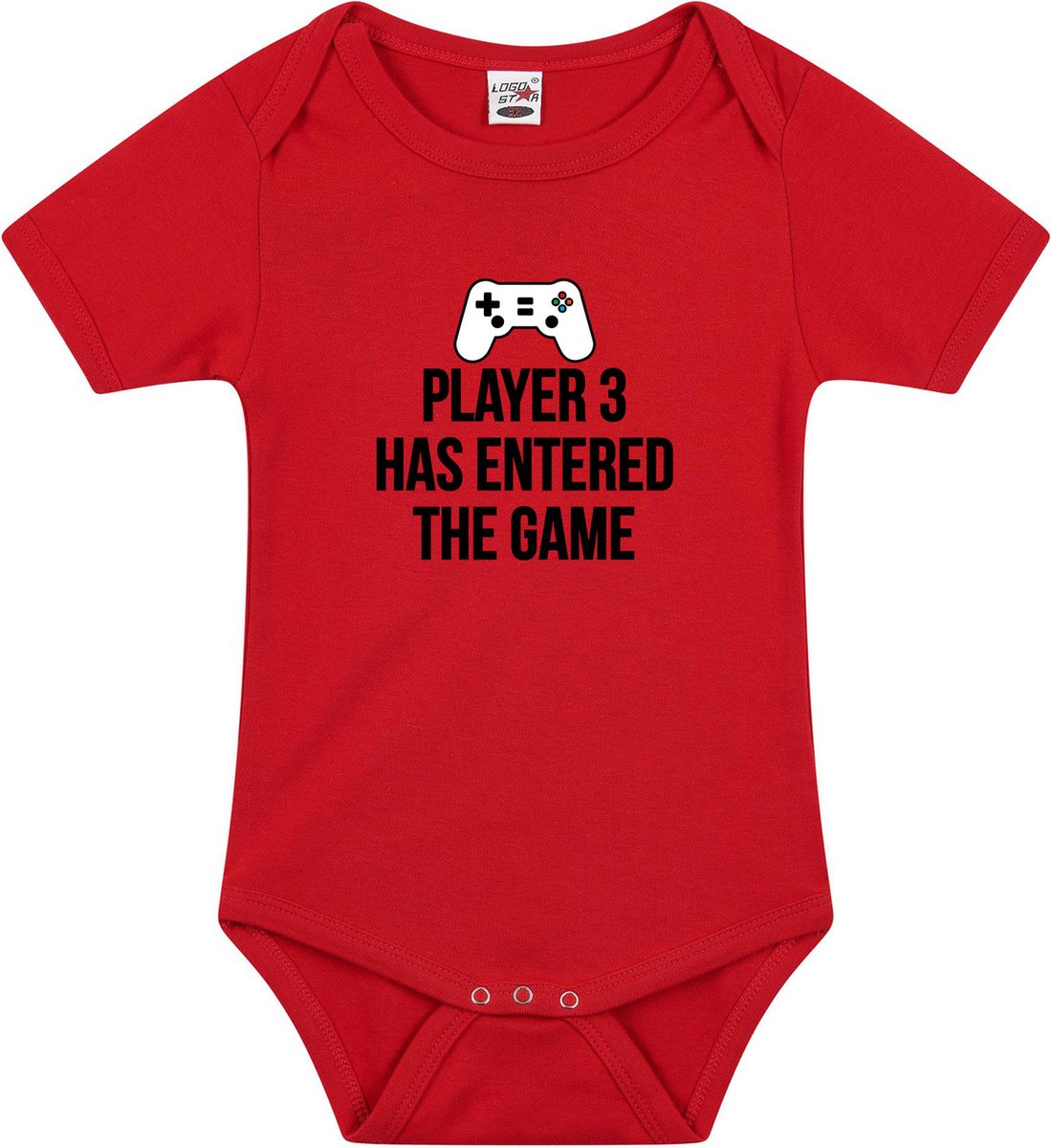 Player 3 entered the game tekst - Baby rompertje - rood - meisjes - Kraamcadeau - Vaderdag cadeau game liefhebber - korte mouwen 80