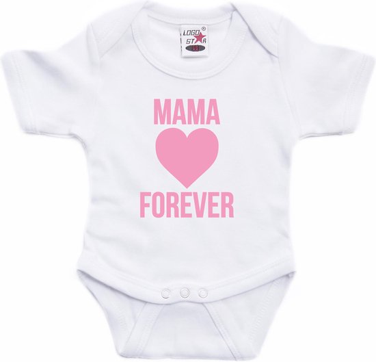 Mama forever roze hart tekst baby rompertje wit jongens en meisjes - Kraamcadeau/ Moederdag cadeau - Babykleding 92