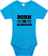 Born in Alkmaar tekst baby rompertje blauw jongens - Kraamcadeau - Alkmaar geboren cadeau 68