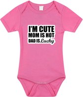 Cute hot lucky tekst baby rompertje roze meisjes - Kraamcadeau - Babykleding 92