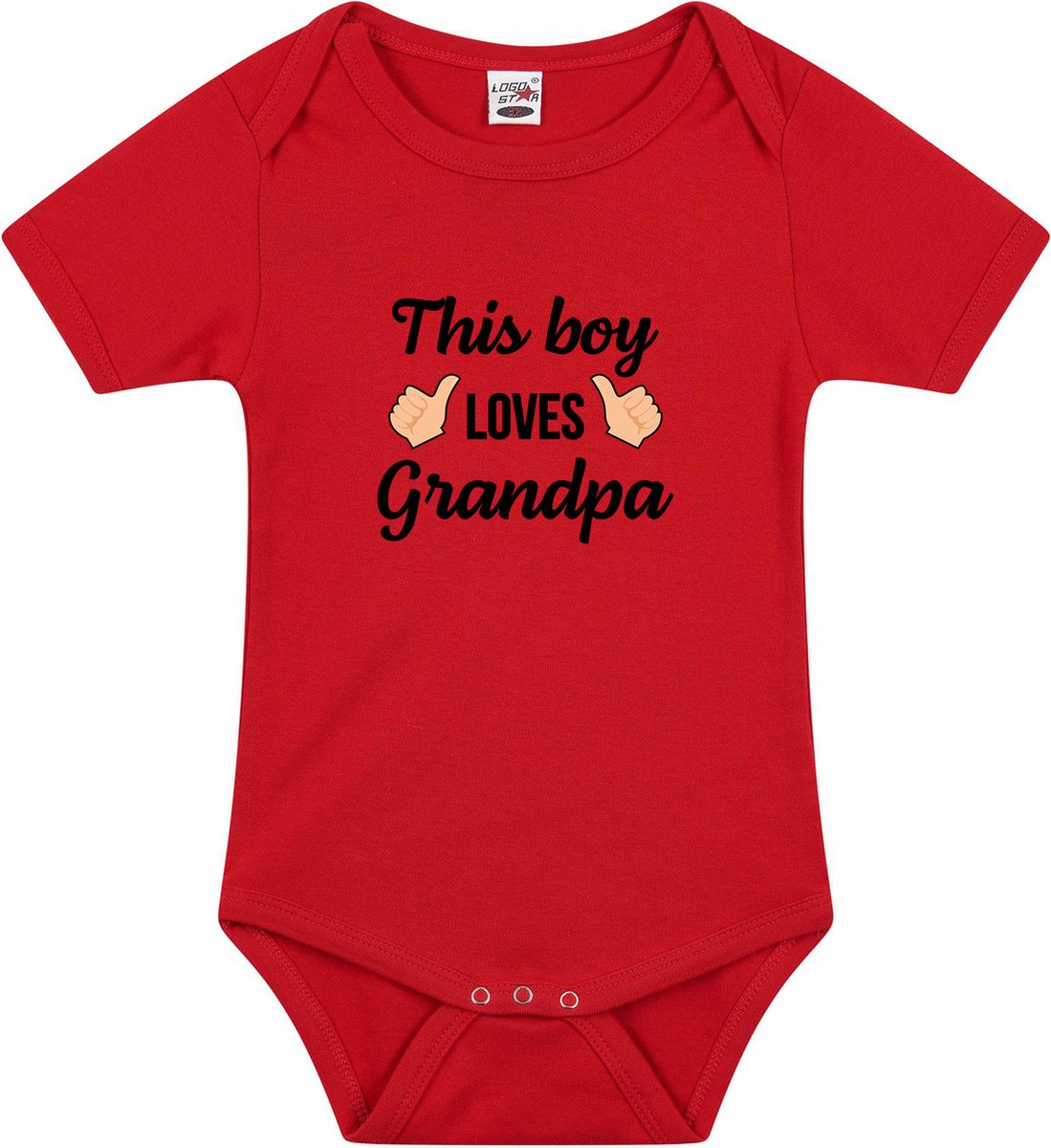 This boy loves grandpa tekst baby rompertje rood jongens - Cadeau opa - Babykleding 80