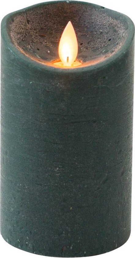 1x Antiek groene LED kaars / stompkaars 12,5 cm - Luxe kaarsen op batterijen met bewegende vlam