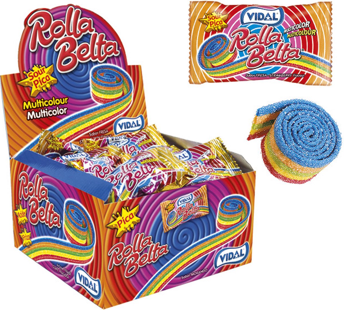 Vidal - Zure Matjes Rainbow - 19 Gram x 24 Stuks - Uitdeel - Rolla Belta - Zure Matten - Mat - Zuur