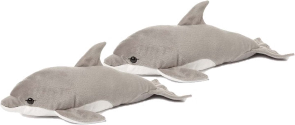 WNF pluche dolfijn - 2x - knuffeldier - grijs - 40 cm - onderwater knuffel -