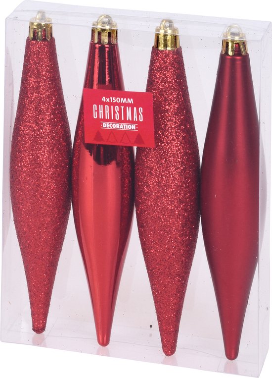 16x Kerstboomversiering rode pegels kersthangers kunststof 15 cm – Kerstversiering/kerstdecoratie ornamenten/kerstornamenten