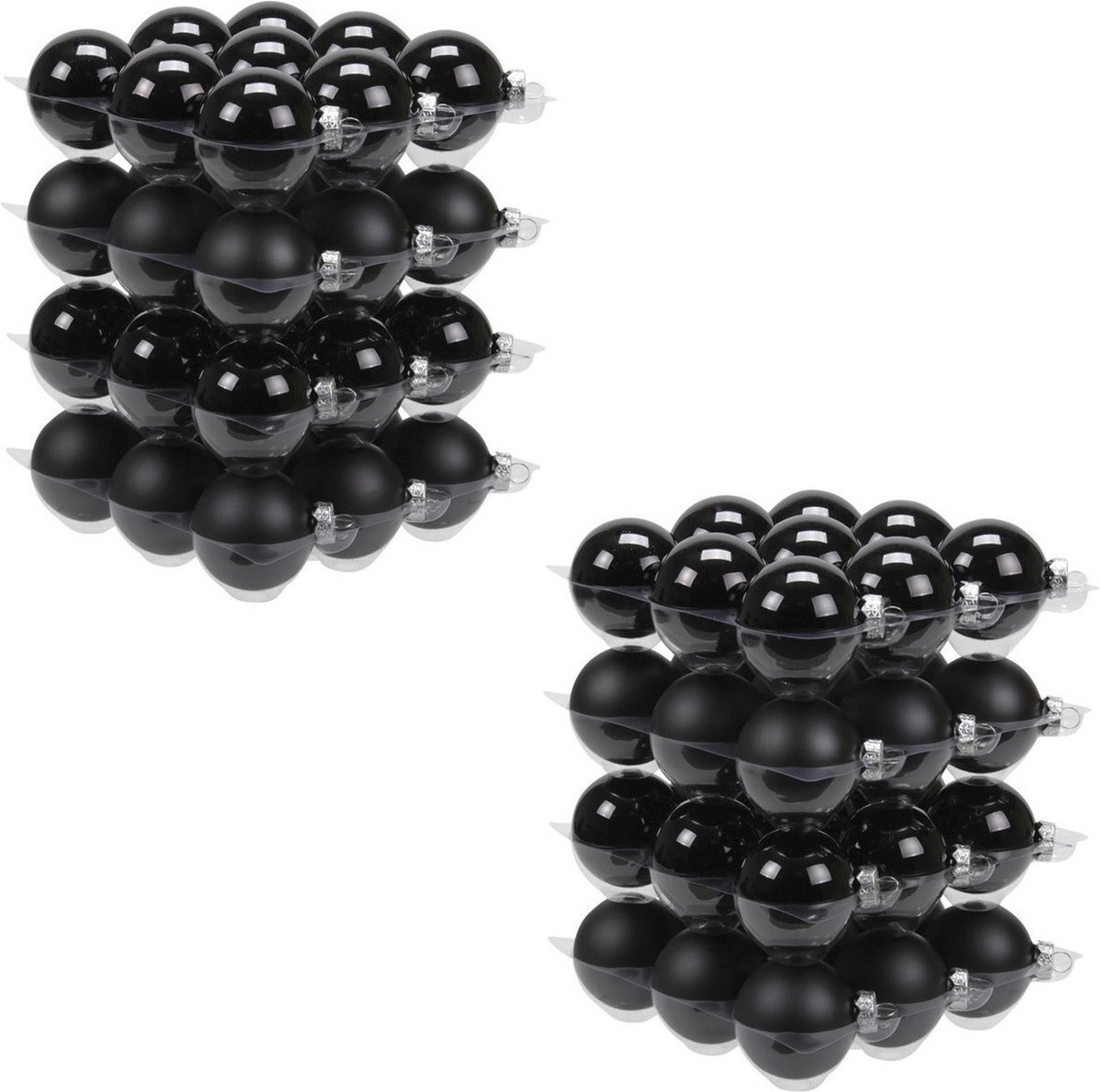 72x Zwarte glazen kerstballen 6 cm - mat/glans - Kerstboomversiering zwart mat en glanzend