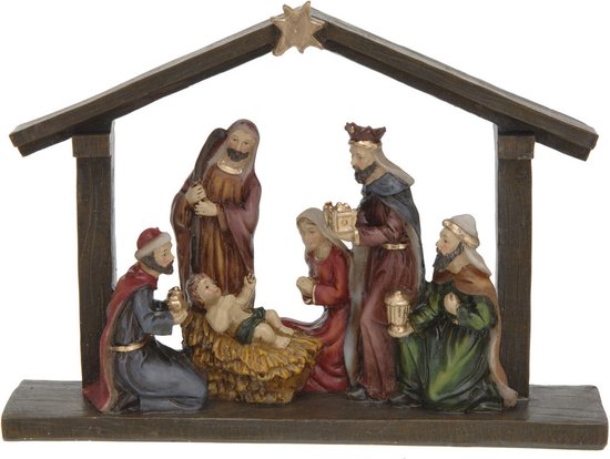 Foto: Polystone kerststal met ster inclusief kerstbeelden 20 x 5 5 x 15 cm kerstdecoratie kerststalletjes