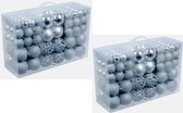 2x pakket met 100x zilveren kunststof kerstballen 3, 4 en 6 cm - Kerstboomversiering/kerstversiering zilver / 200 zilveren kerstballen