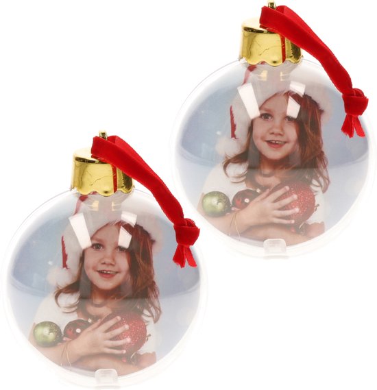 2x pcs DIY cadre photo/photo en plastique Boules de Noël transparent 8 cm - Décorations de Décorations de Noël pour arbres de Noël