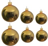 Compleet glazen kerstballen pakket goud glans 16x stuks - 6x 6 cm - 6x 8 cm - 4x 10 cm