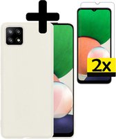 Hoesje Geschikt voor Samsung M22 Hoesje Siliconen Case Met 2x Screenprotector - Hoes Geschikt voor Samsung Galaxy M22 Hoes Siliconen - Wit