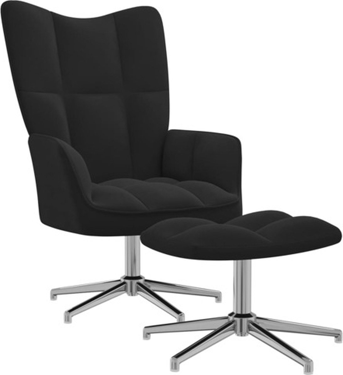 vidaXL Relaxstoel - met - voetenbank - fluweel - zwart
