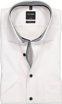OLYMP Luxor modern fit overhemd - korte mouw - wit (zwart contrast) - Strijkvrij - Boordmaat: 48