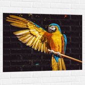 WallClassics - Muursticker - Ara Papegaai met Geel Gouden Vleugels - 100x75 cm Foto op Muursticker