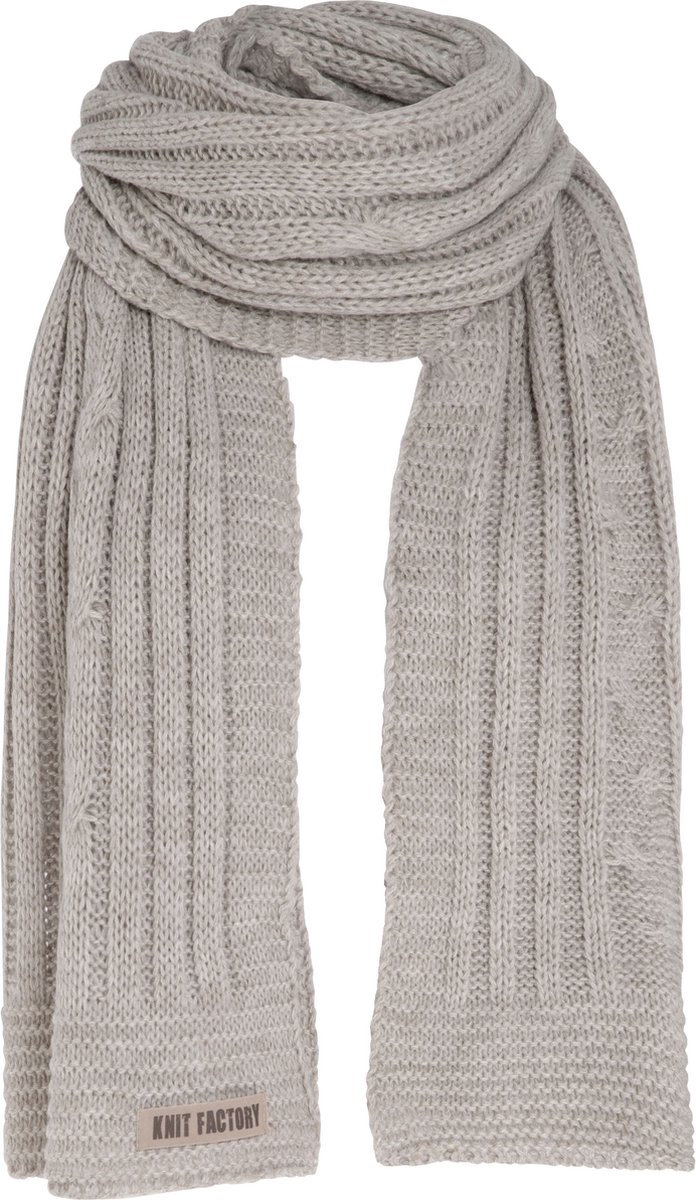 Knit Factory Elin Gebreide Sjaal Dames & Heren - Warme Wintersjaal - Grof gebreid - Langwerpige sjaal - Wollen sjaal - XXL sjaal - Heren sjaal - Dames sjaal - Unisex - Iced Clay - Grijs - 200x50 cm
