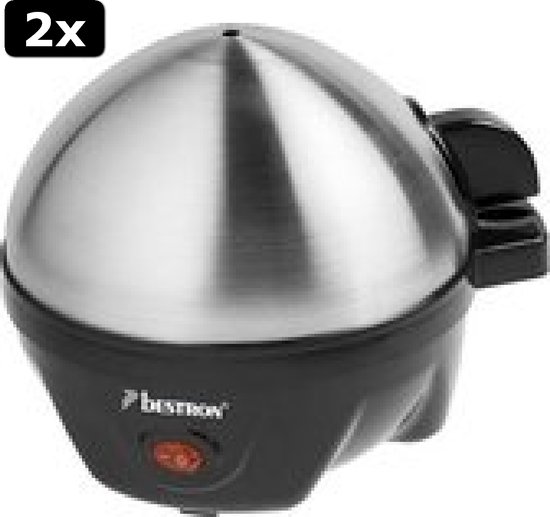 2x Bestron Eierkoker voor 7 eieren, incl. watermaatbeker, 3 hardheidsgraden, 350 watt, kleur: zilver/zwart