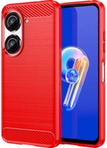 Mobigear Hoesje geschikt voor ASUS Zenfone 9 Telefoonhoesje Flexibel TPU | Mobigear Brushed Slim Backcover | Zenfone 9 Case | Back Cover - Rood