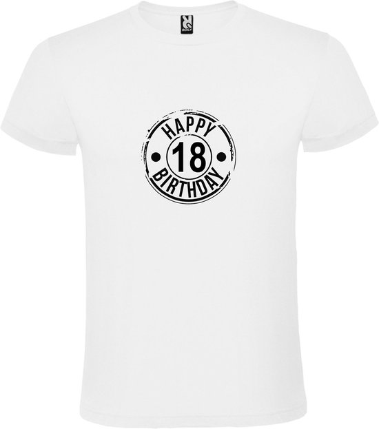 Wit T-Shirt met “ Happy Birthday 18 “ print  Zwart Size XL