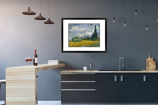 Affiche avec cadre Champ de blé avec cyprès - Vincent van Gogh - 80x60 cm