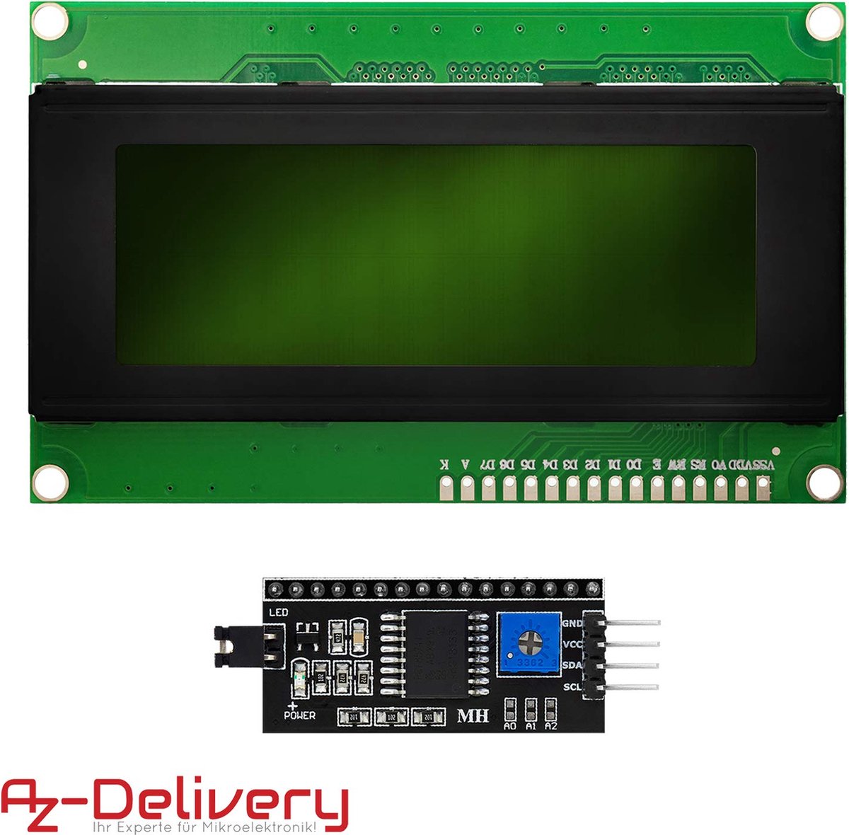 Azdelivery 5 X Hd44780 2004 Lcd Display Groene Bundel 4x20 Tekens Met I2c Interface 2633