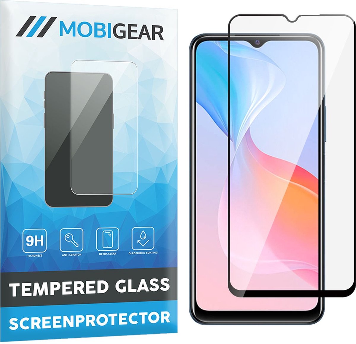 Mobigear Screenprotector geschikt voor Vivo Y21s Glazen | Mobigear Premium Screenprotector - Case Friendly - Zwart