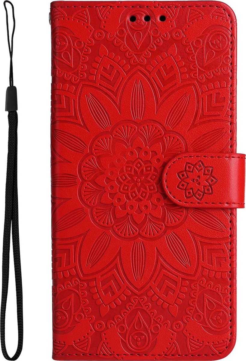 Mobigear Telefoonhoesje geschikt voor POCO F4 Hoesje | Mobigear Sunflower Bookcase Portemonnee | Pasjeshouder voor 3 Pasjes | Telefoonhoesje voor Pinpas / OV Kaart / Rijbewijs - Rood