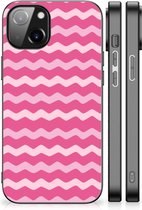 Smartphone Hoesje Geschikt voor iPhone 14 Bumper Hoesje met Zwarte rand Waves Pink