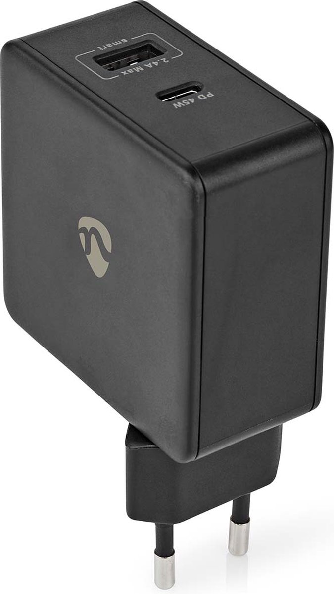 Nedis Oplader - 57 W - Snellaad functie - 2.25 / 2.4 / 3.0 A - Outputs: 2 - USB-A / USB-C - Geen Kabel Inbegrepen - Automatische Voltage Selectie