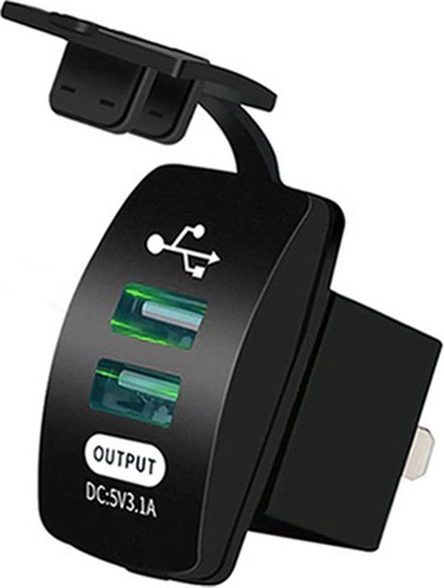 Dual USB stopcontact - Groen - PUSB1-G - 12V/24V - 5V/3.1A - Auto/Boot/Camper