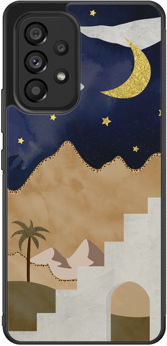 Leuke Telefoonhoesjes - Hoesje geschikt voor Samsung Galaxy A53 - Woestijn - Backcover zwart - Natuur - Bruin, Blauw