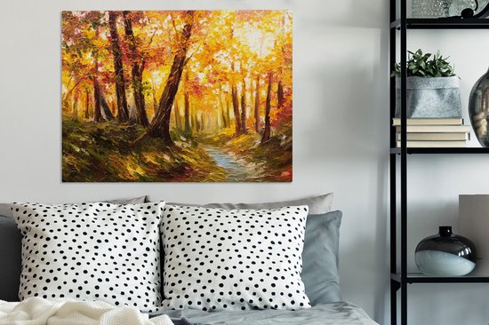 Toile - Peinture - Huile - Automne - Forêt - Oranje - 80x60 cm - Décoration - Intérieur
