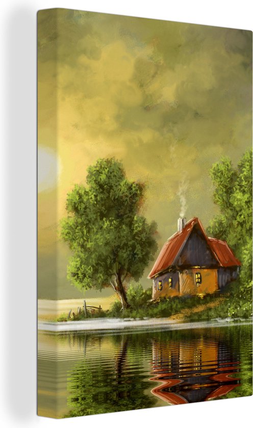 Canvas Schilderij Schilderij - Olieverf - Huis - Water