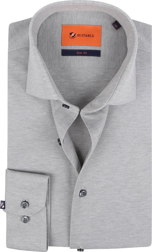 Suitable - Overhemd Pique Grijs - Heren - Maat 42 - Slim-fit