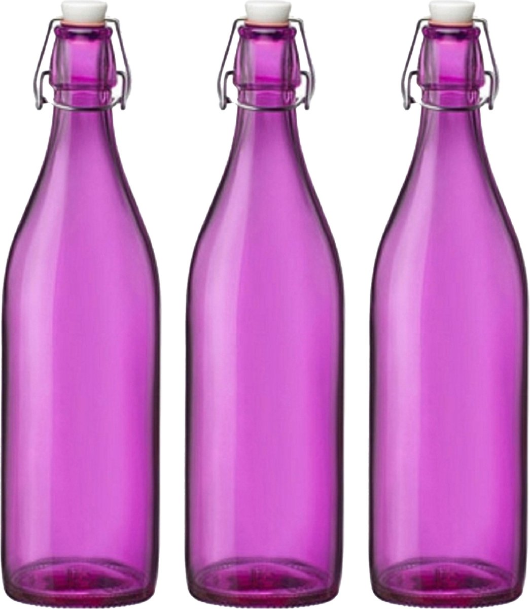 Cuisine Elegance set van 4x stuks weckflessen roze beugeldop glas van 1 liter
