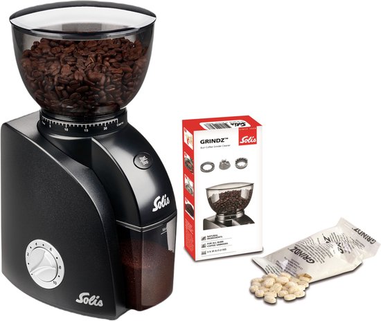 Solis Scala Zero Static 1662 Coffee Grinder - Koffiemolen Elektrisch - Koffiemaler met 24 Maalinstellingen - Antistatisch - Inclusief Grindz Reiniging - Zwart