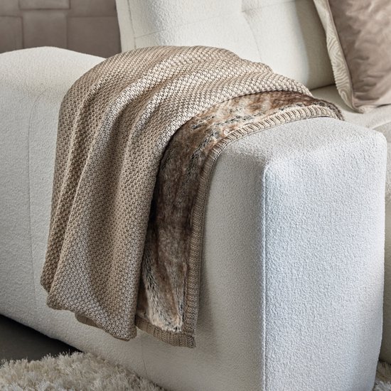 Riviera Maison Plaid faux fur RM Coco Faux Fur Throw Beige