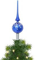 Piek/kerstboom topper - glas - H28 cm - blauw met sterren - Kerstversiering