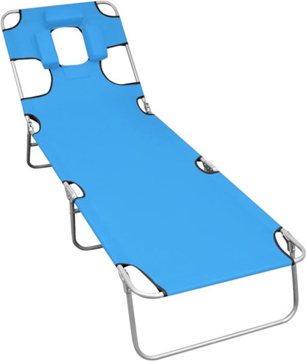 Bol.com vidaXL - Ligbed - inklapbaar - met - hoofdkussen - staal - turquoiseblauw aanbieding