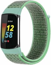 Nylon Smartwatch bandje - Geschikt voor Fitbit Charge 5 / Fitbit Charge 6 nylon bandje - mint - Strap-it Horlogeband / Polsband / Armband