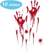 Halloween Decoratie - Raamstickers met Nep Bloed –  Handafdrukken - Vloersticker Versiering - Nepbloed Stickers - Fake Blood – Horror Helloween Feestje - Stickervel - 10 Stickers