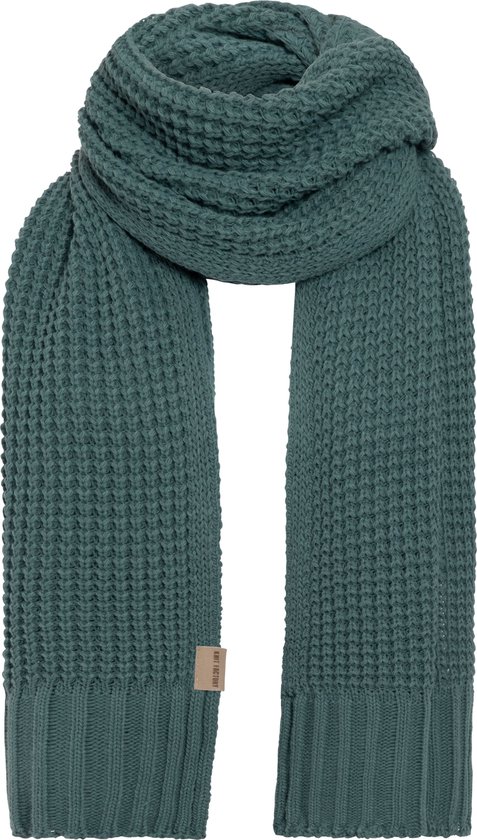 Knit Factory Robin Gebreide Sjaal Dames & Heren - Warme Wintersjaal - Grof gebreid - Langwerpige sjaal - Wollen sjaal - Heren sjaal - Dames sjaal - Unisex - Laurel - Groen - 200x40 cm