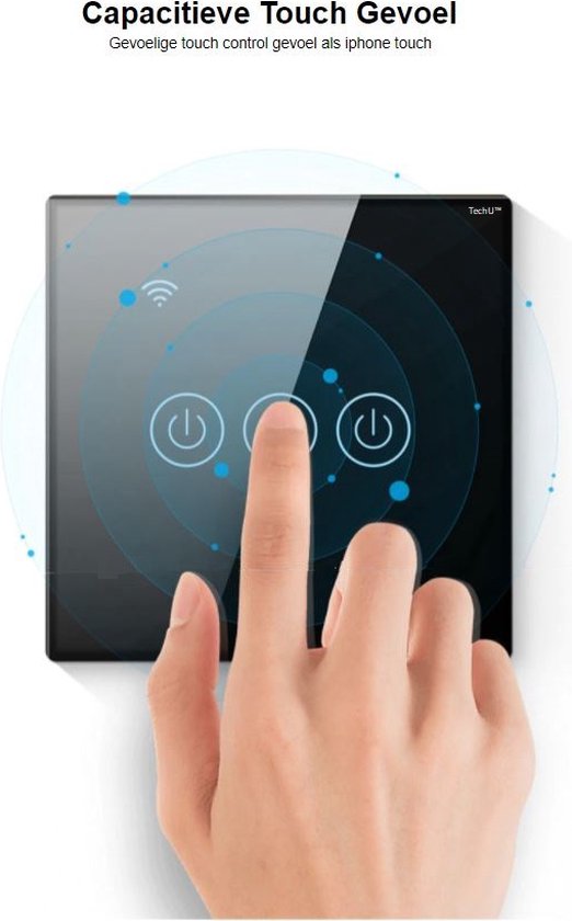 TechU™ Slimme Wandschakelaar 3 Knoppen – Wifi & App – Zwart – Alexa Amazon & Google Assistant – Hard glaspaneel – Waterdicht
