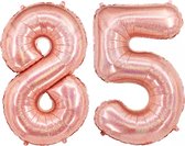Folie Ballon Cijfer 85 Jaar Rose Goud Verjaardag Versiering Helium Cijfer Ballonnen Feest versiering Met Rietje - 86Cm