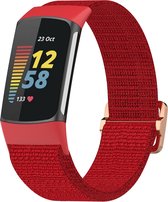 By Qubix - Geschikt voor Fitbit Charge 5 - Fitbit Charge 6 - Elastisch nylon bandje - Rood - Smartwatch Band - Horlogeband - Polsband