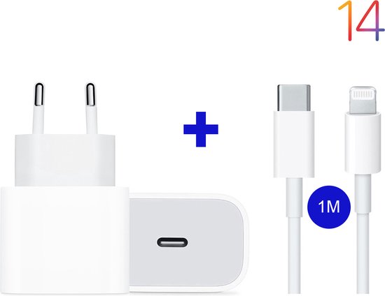 Quick Charge USB-C Oplader + Kabel 1M - geschikt voor Apple iPhone 14/13/12/11 - Lader - 20W USB-C stekker - BSTNL snellader