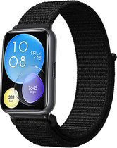 Nylon Smartwatch bandje - Geschikt voor Huawei Watch Fit 2 nylon bandje - zwart - Strap-it Horlogeband / Polsband / Armband